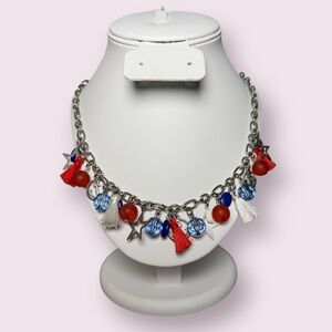 Red White and Blue Nautical Bead Chain Charm Necklace